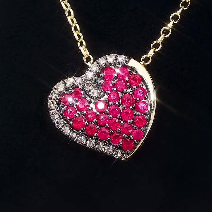 Round Cut Ruby Sapphire Heart Pendant Neckalce