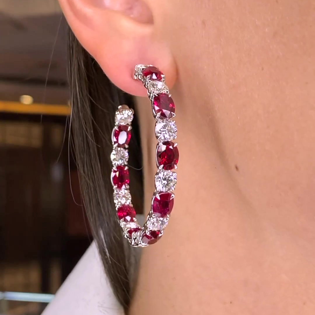 Oval Cut Ruby Sapphire Hoop Earrings