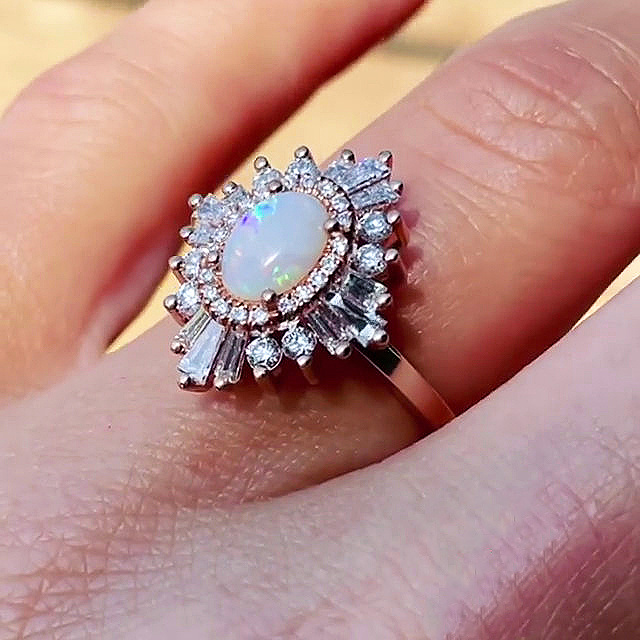 1.25ct Art Deco Oval Cut Opal Sapphire Engagement Ring