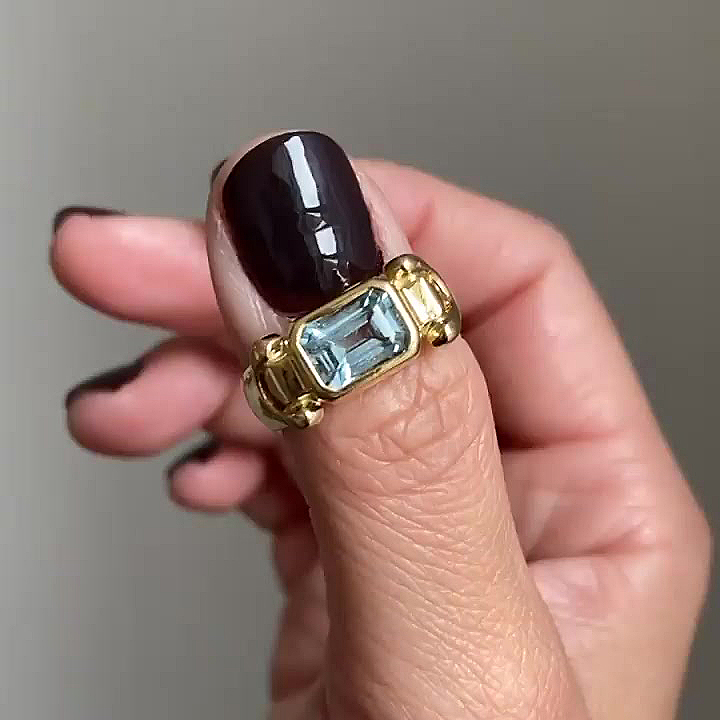 4ct Emerald Cut Aquamarine Sapphire Engagement Ring