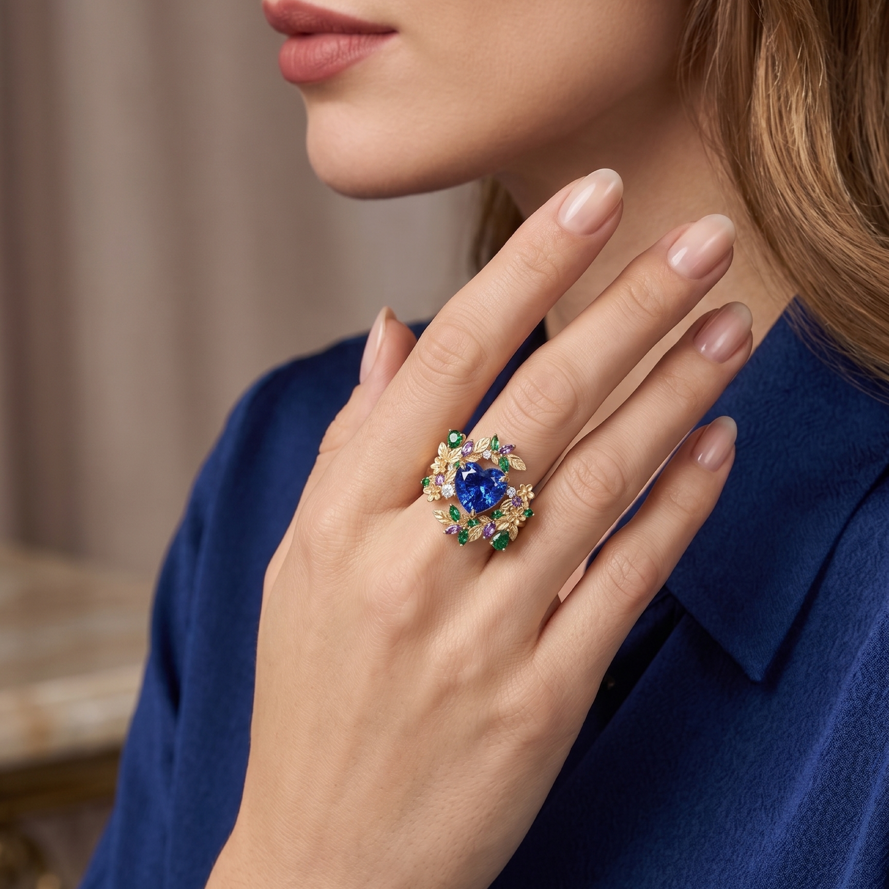 Original Design - 2ct Heart Cut Blue Sapphire Engagement Ring