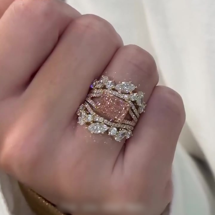 3ct Radiant Cut Peach Morganite Multi-Stone Bridal Ring Set (3-Piece Stacking Set)