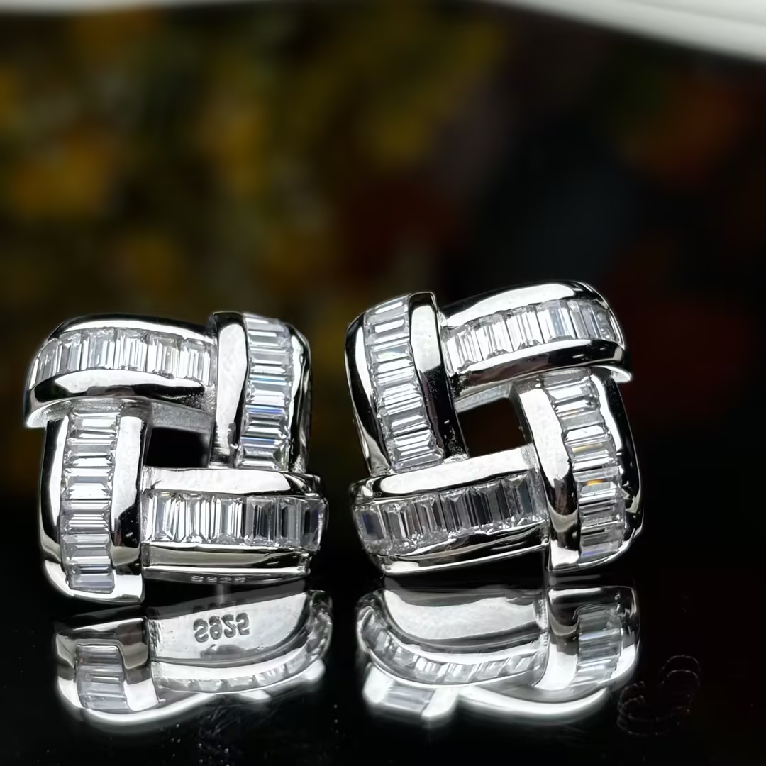 Emerald Cut White / Blue / Ruby Sapphire Weave Stud Earrings