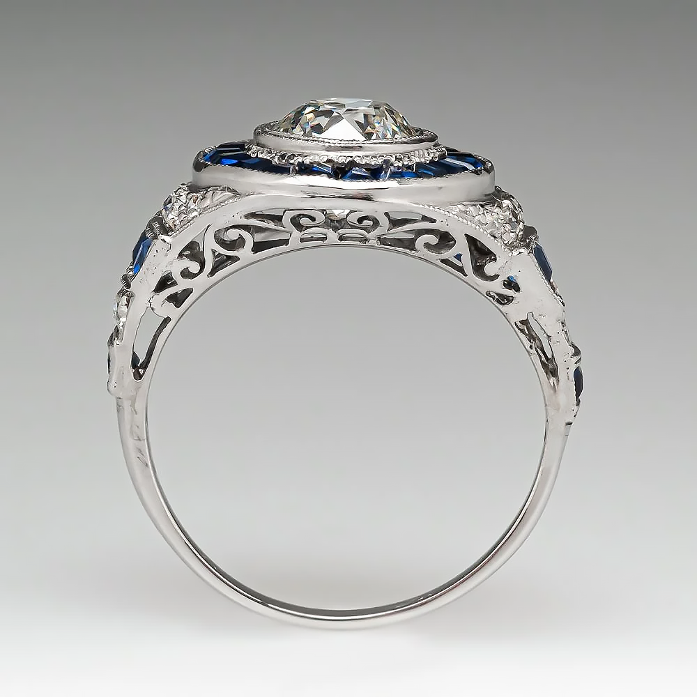 2.5ct Old European Cut Blue Sapphire Engagement Ring