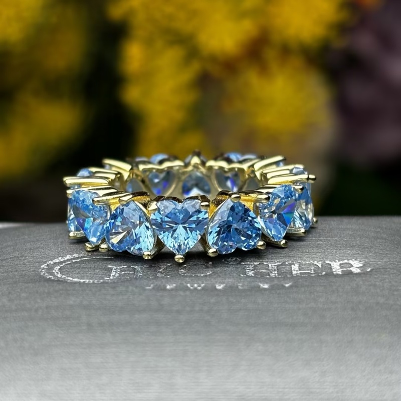 Love Heart Cut Aquamarine Sapphire Eternity Band (2 Color Options)
