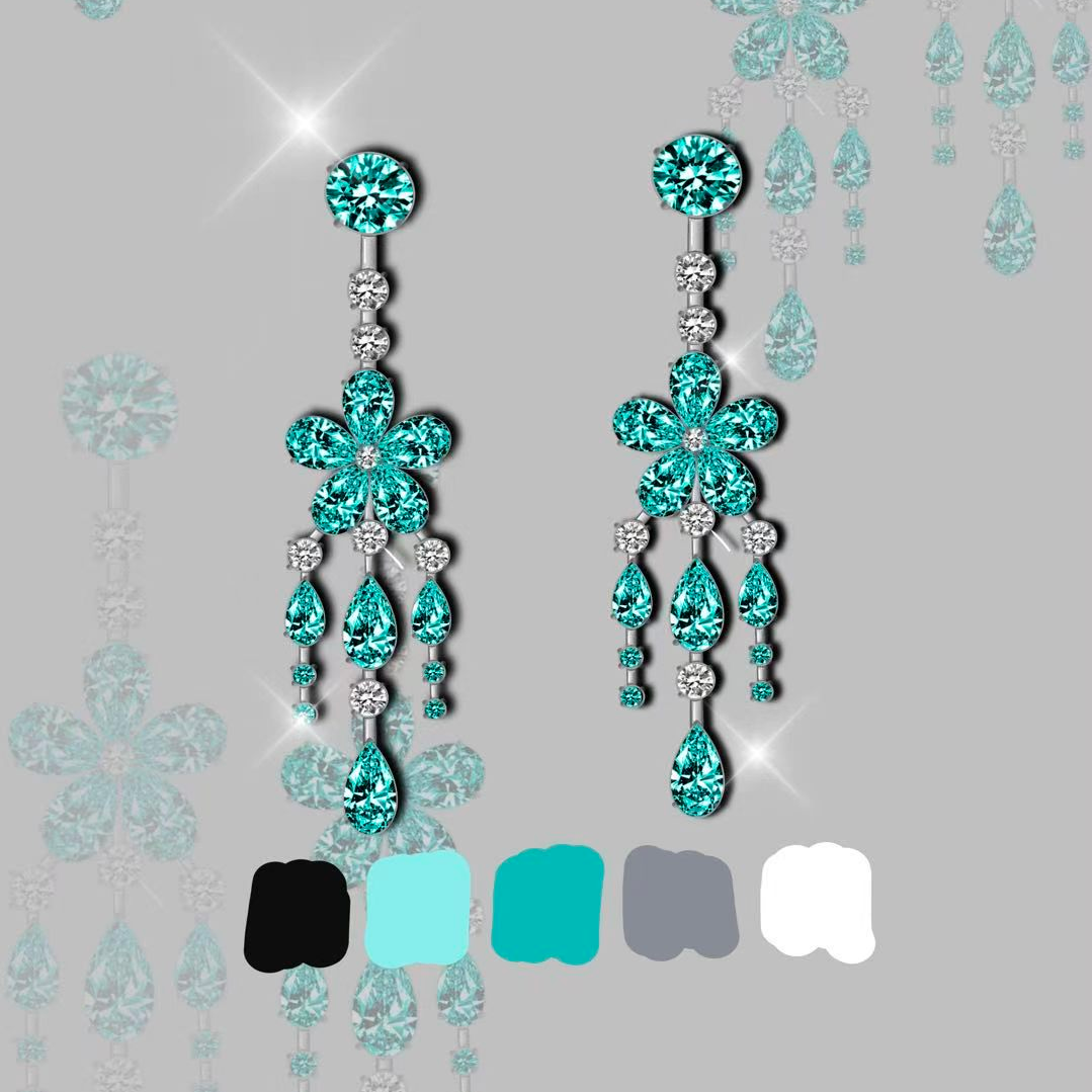 Original Design - Round Cut Paraiba Sapphire Dangle Earrings