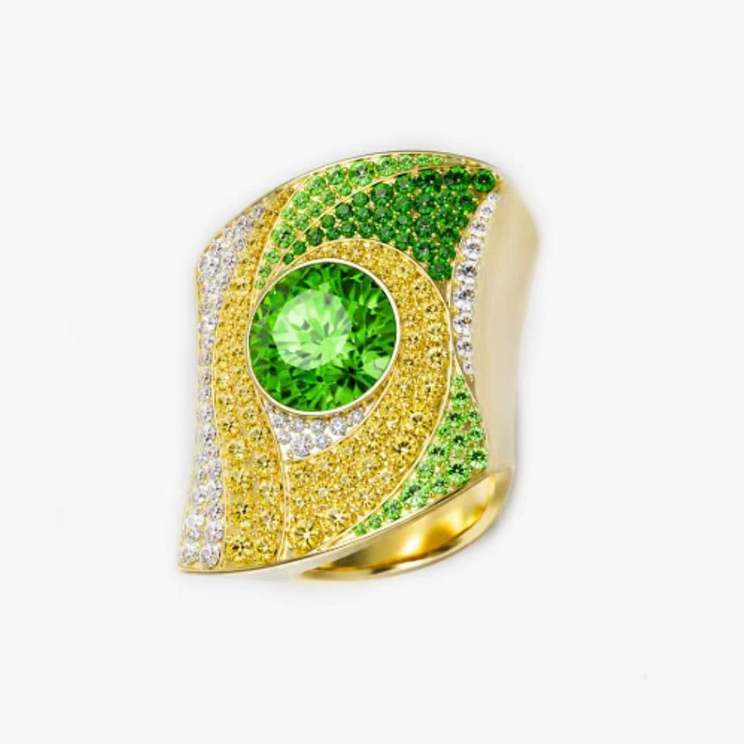 Original Design - 1ct Round Cut Green Sapphire Engagement Ring