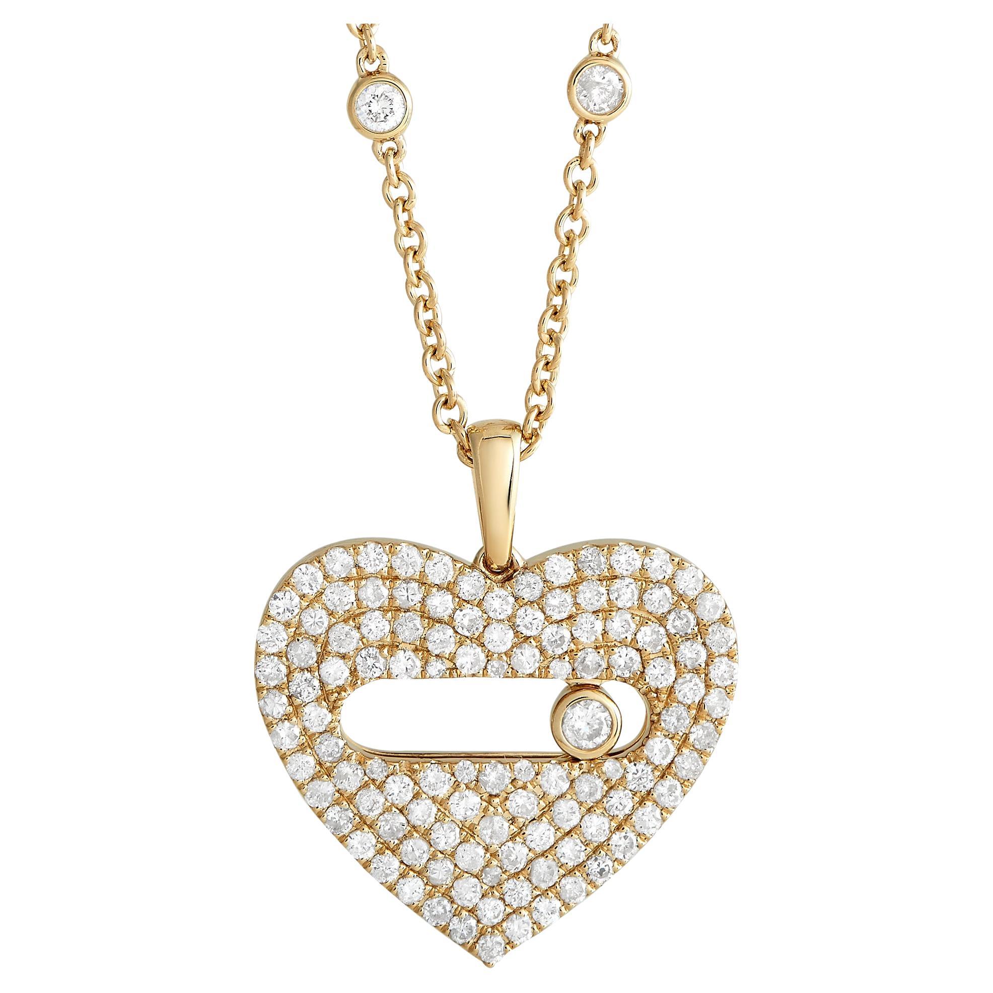 Round Cut Diamond Pave Setting Heart Pendant Necklace