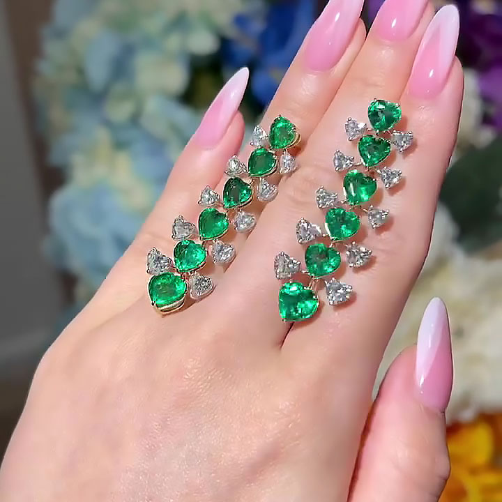 Heart Cut Emerald Sapphire Necklace&Earrings Set