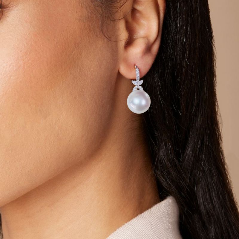 Round&Marquise Cut Pearl Drop Earrings
