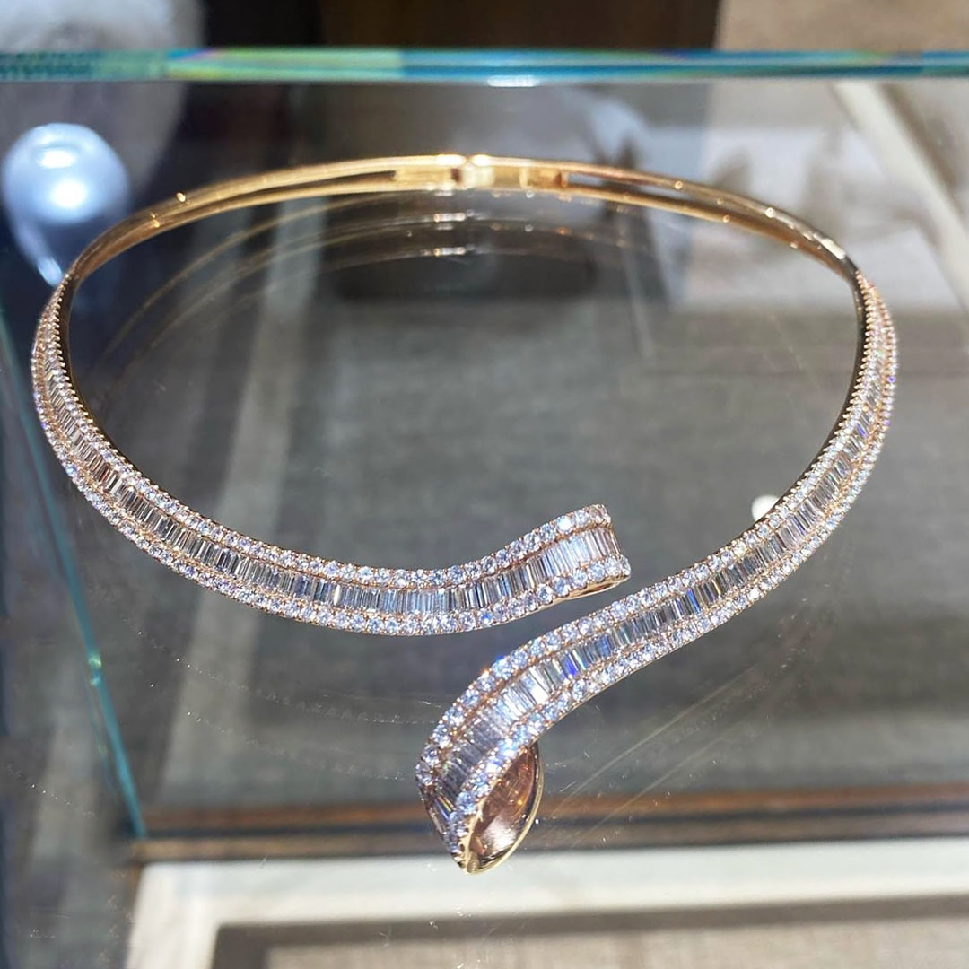 Luxury Open Design Baguette&Round Cut Diamond Necklace