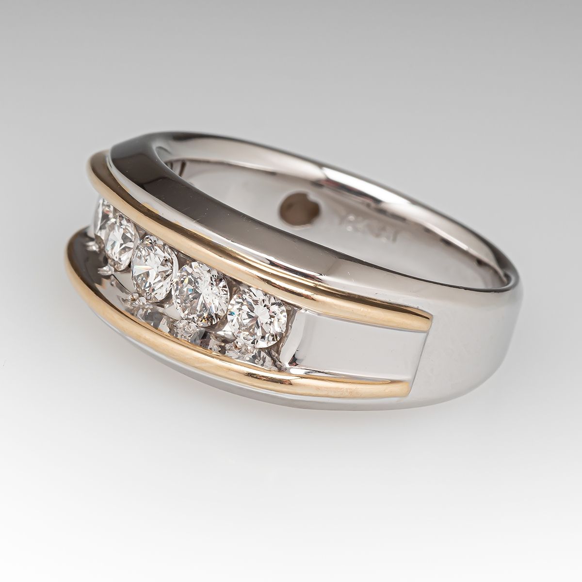 1.25ct Two-Tone Round Cut White Sapphire Mens Band Ring