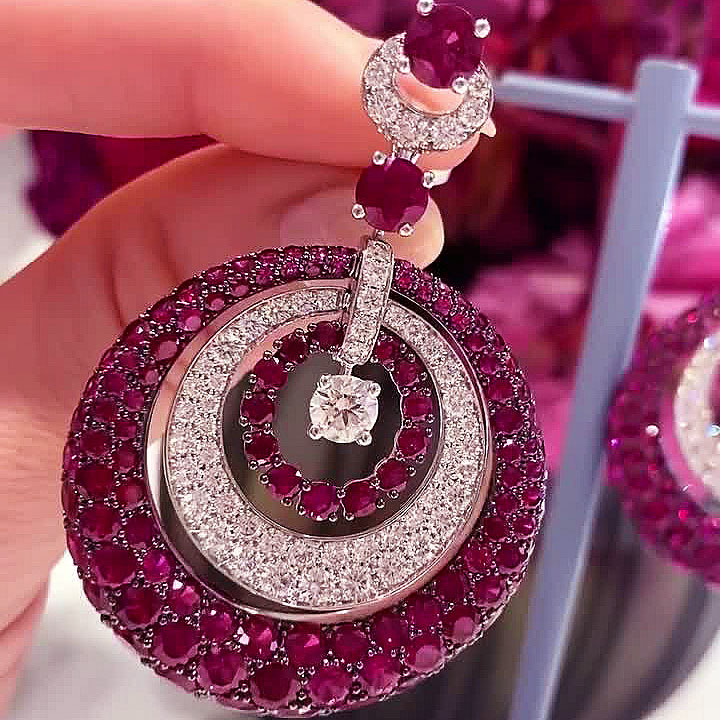 Round Cut Ruby ​​Sapphire Drop Earrings