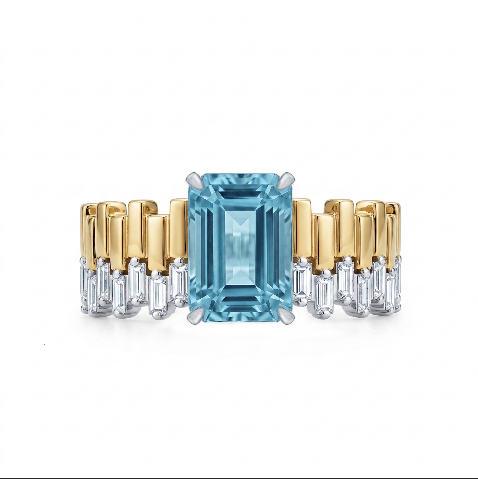 Original Design - 5ct Emerald Cut Aquamarine Sapphire Engagement Ring