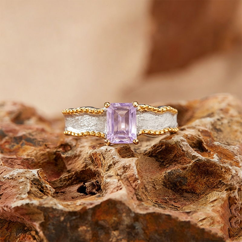 2.64ct Emerald Cut Multicolor Sapphire Brushed Adjustable Solitaire Ring (5 Color Options)