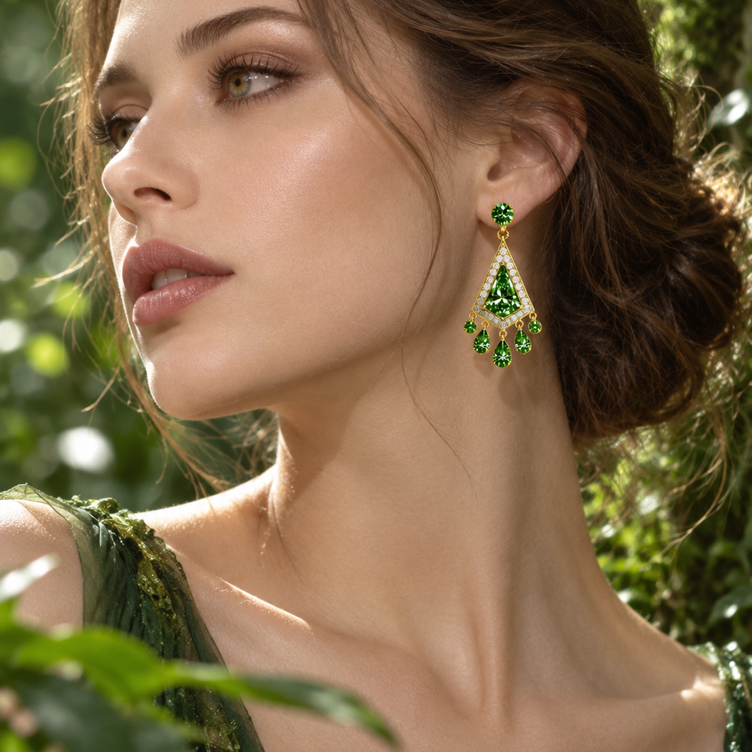 Original Design - Shield Cut Tsavorite Sapphire Dangle Earrings-1 Pair