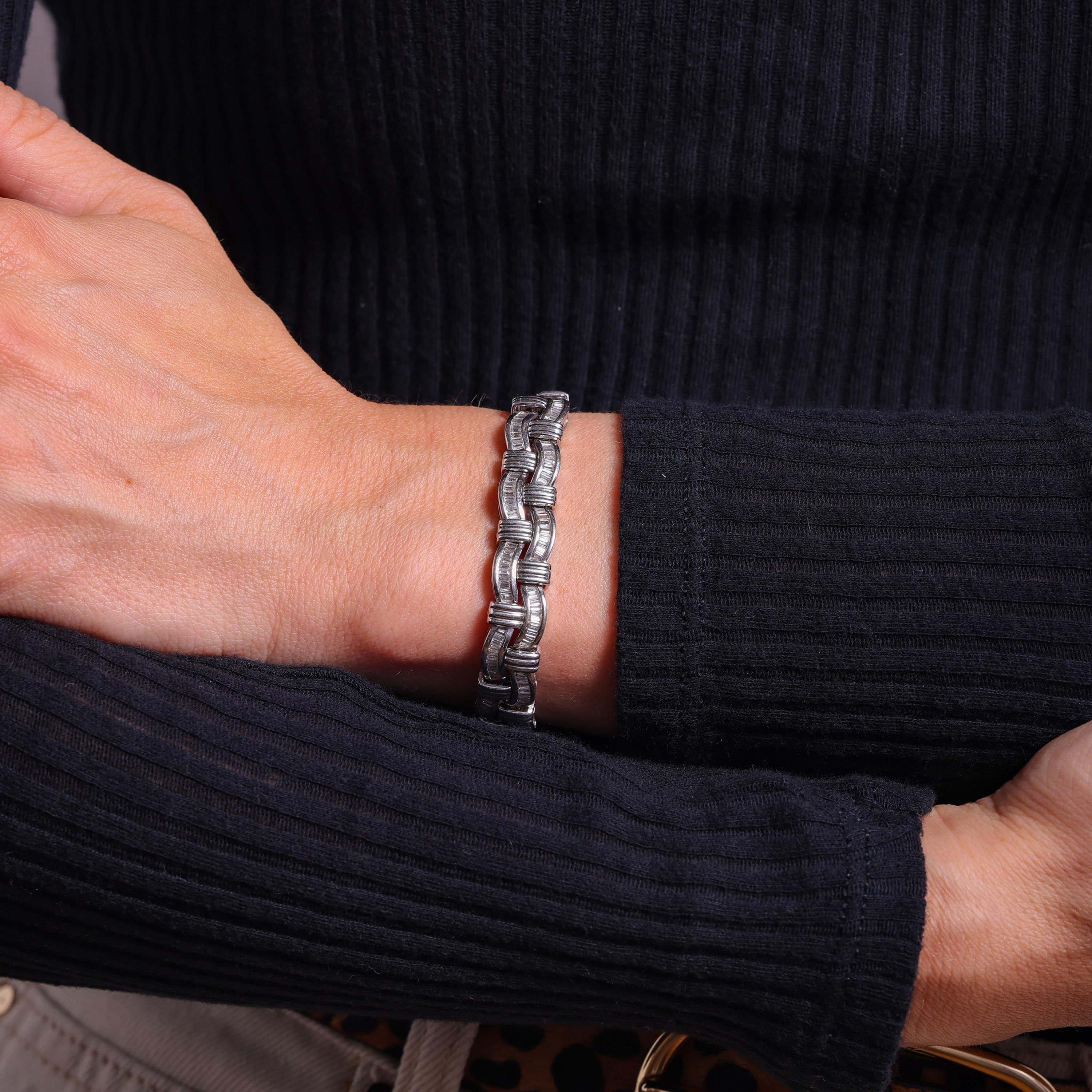 Vintage Tapered Baguette Cut Diamond Men's Bracelet