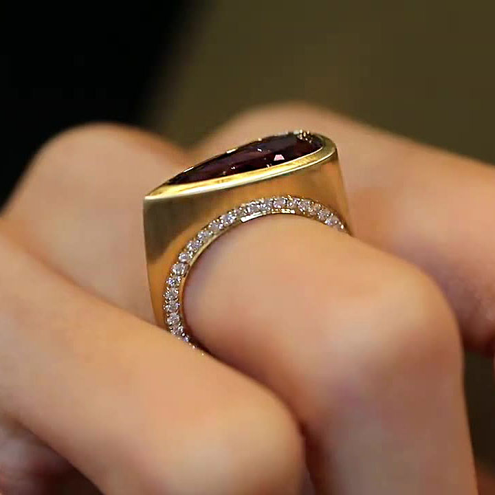 5.25ct Bezel Setting Pear Cut Amethyst Sapphire Engagement Ring