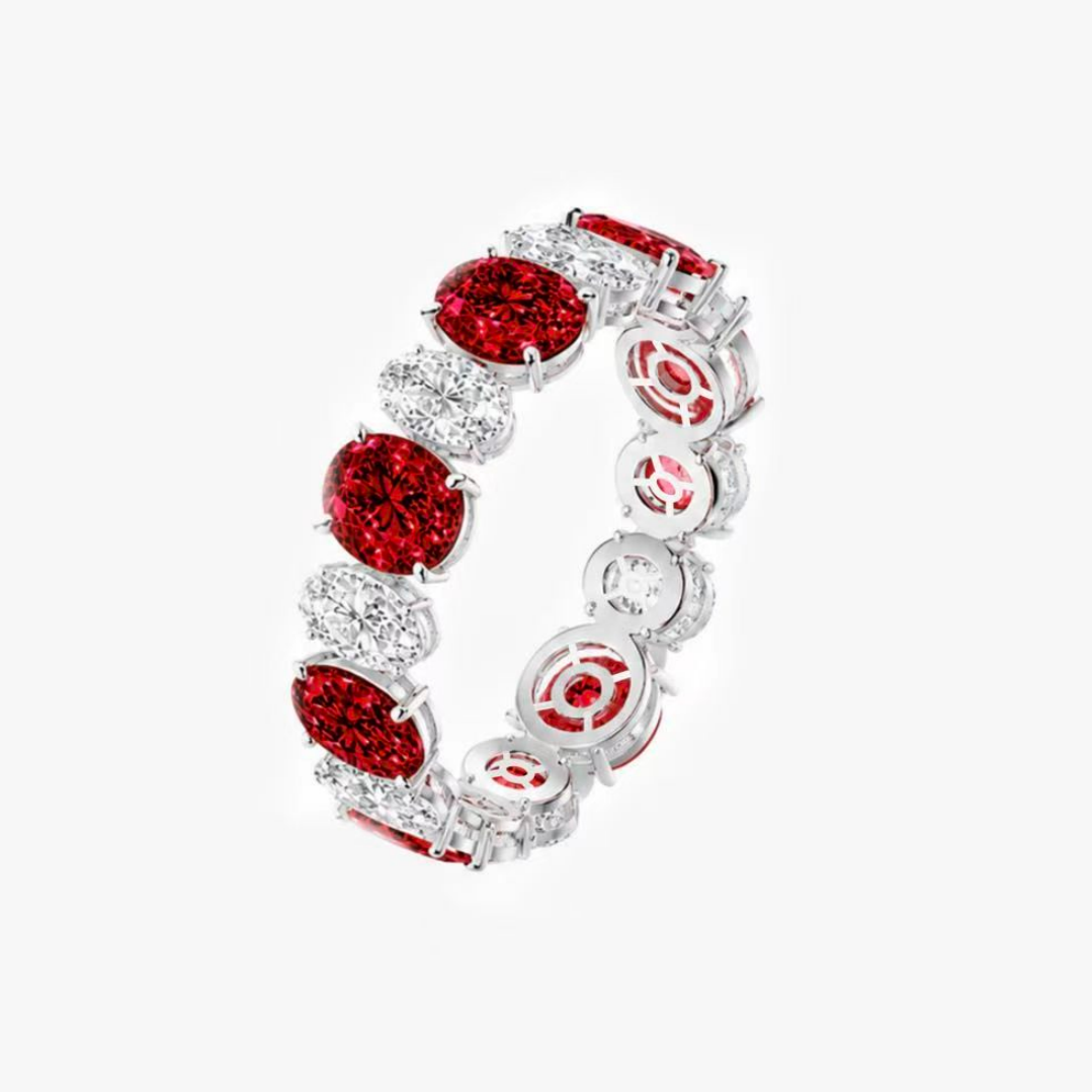 Original Design - Oval Cut Ruby Sapphire & White Moissanite Wedding Band