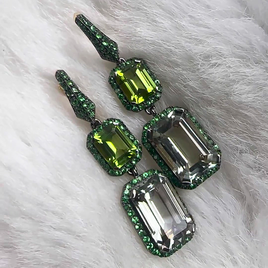 Emerald Cut Emerald Sapphire Wedding Sets/Earrings