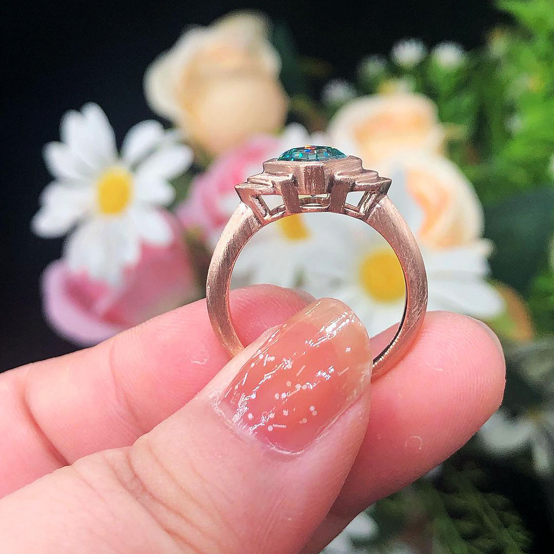 2ct Asscher Cut Green Sapphire Engagement Ring