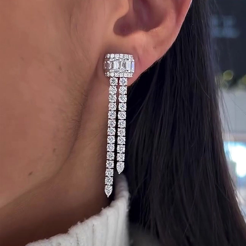 Multi-cut Two Lines Diamond Dangle Earrings