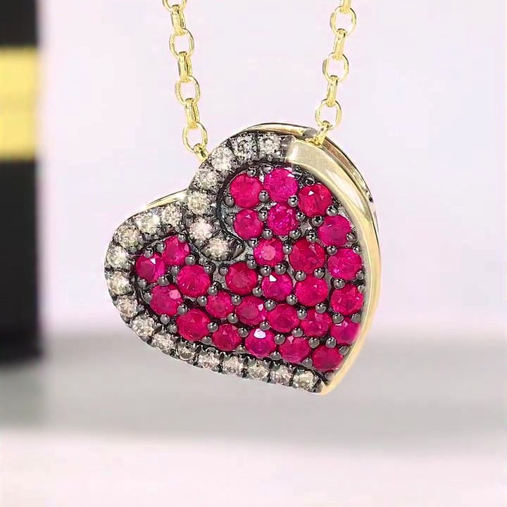 Round Cut Ruby Sapphire Heart Pendant Neckalce