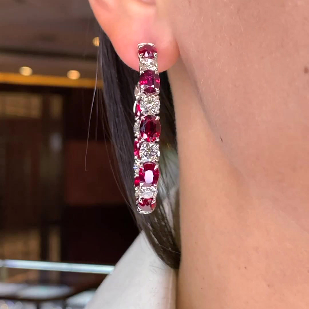 Oval Cut Ruby Sapphire Hoop Earrings