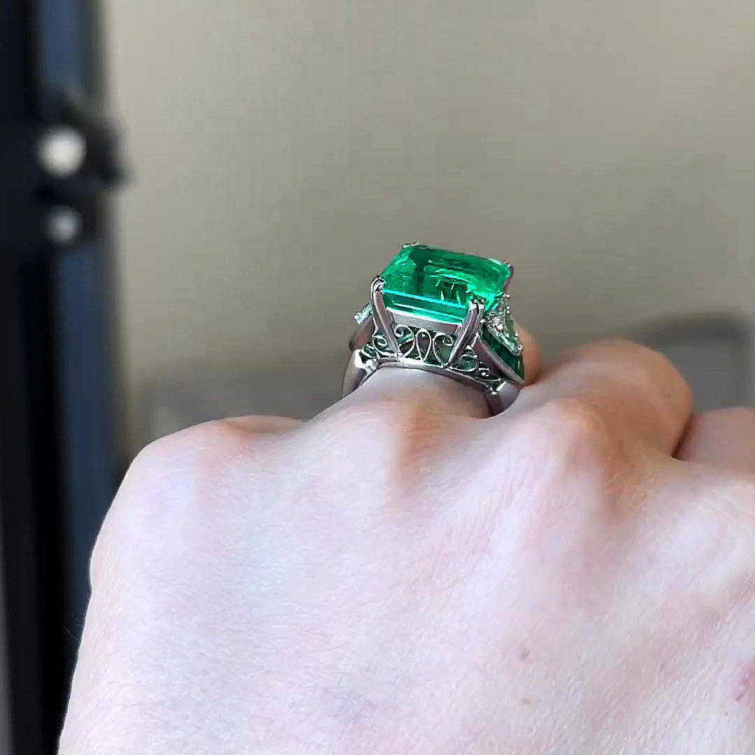 6ct Radiant Cut Emerald Sapphire Engagement Ring