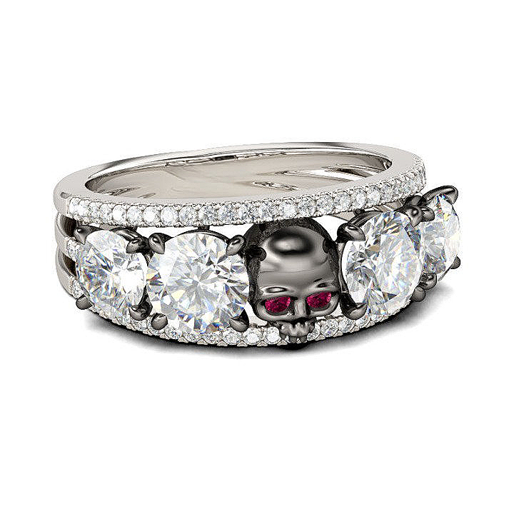 3.5ct Two Tone Round Cut White Sapphire Skull Ring