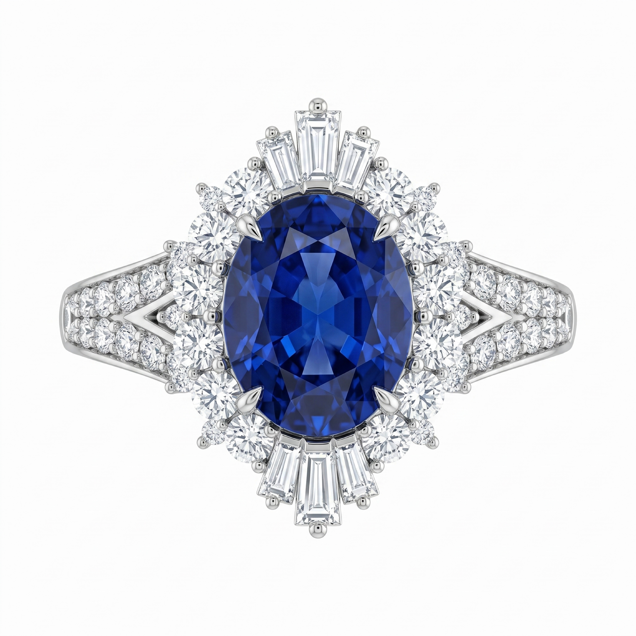 Original Design - 3.5ct Oval Cut Blue Sapphire Engagement Ring