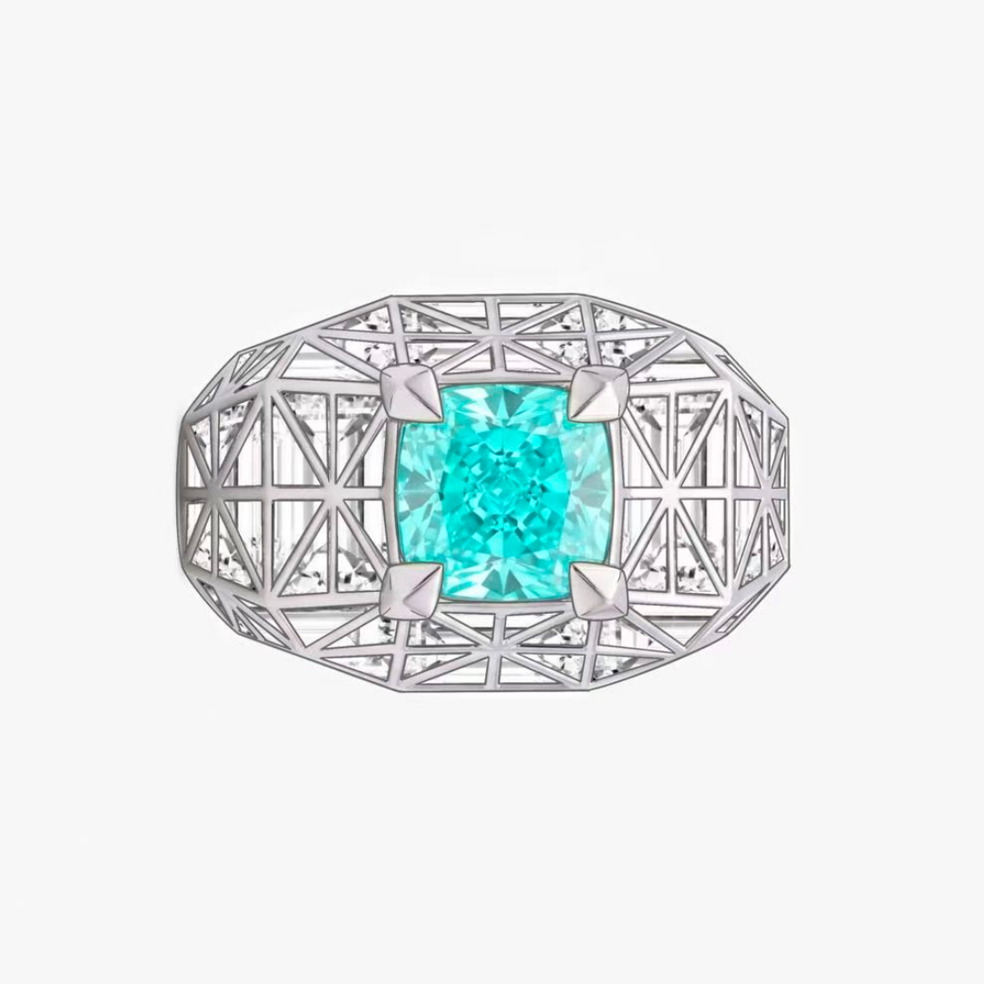 Original Design - 3ct Cushion Cut Paraiba Sapphire Engagement Ring