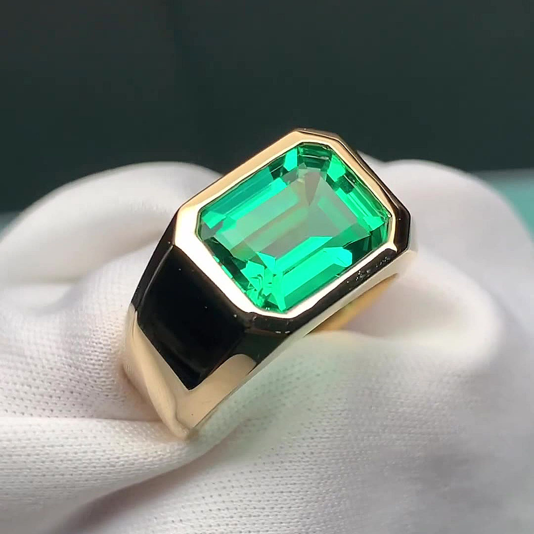 5ct Radiant Cut Emerald Sapphire Men's Engagement Ring