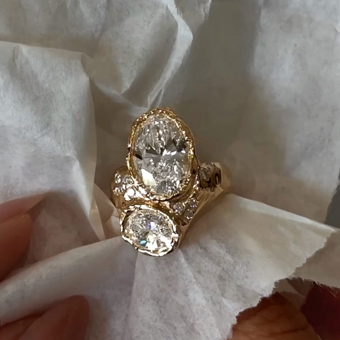 Oval Cut White Sapphire Irregular Unisex Ring