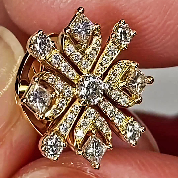 Snowflake Design Round&Princess Cut Stud Earrings