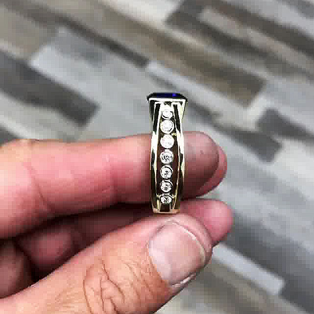 2ct Cushion Cut Blue Sapphire Men's Engagement Ring