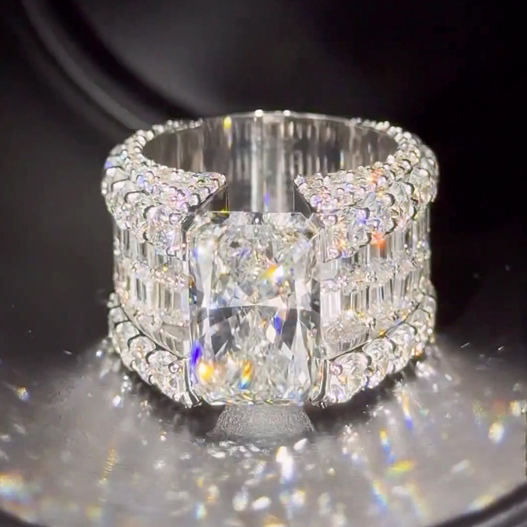 8ct Radiant Cut Three-Side Pave Setting Men's Engagement Ring