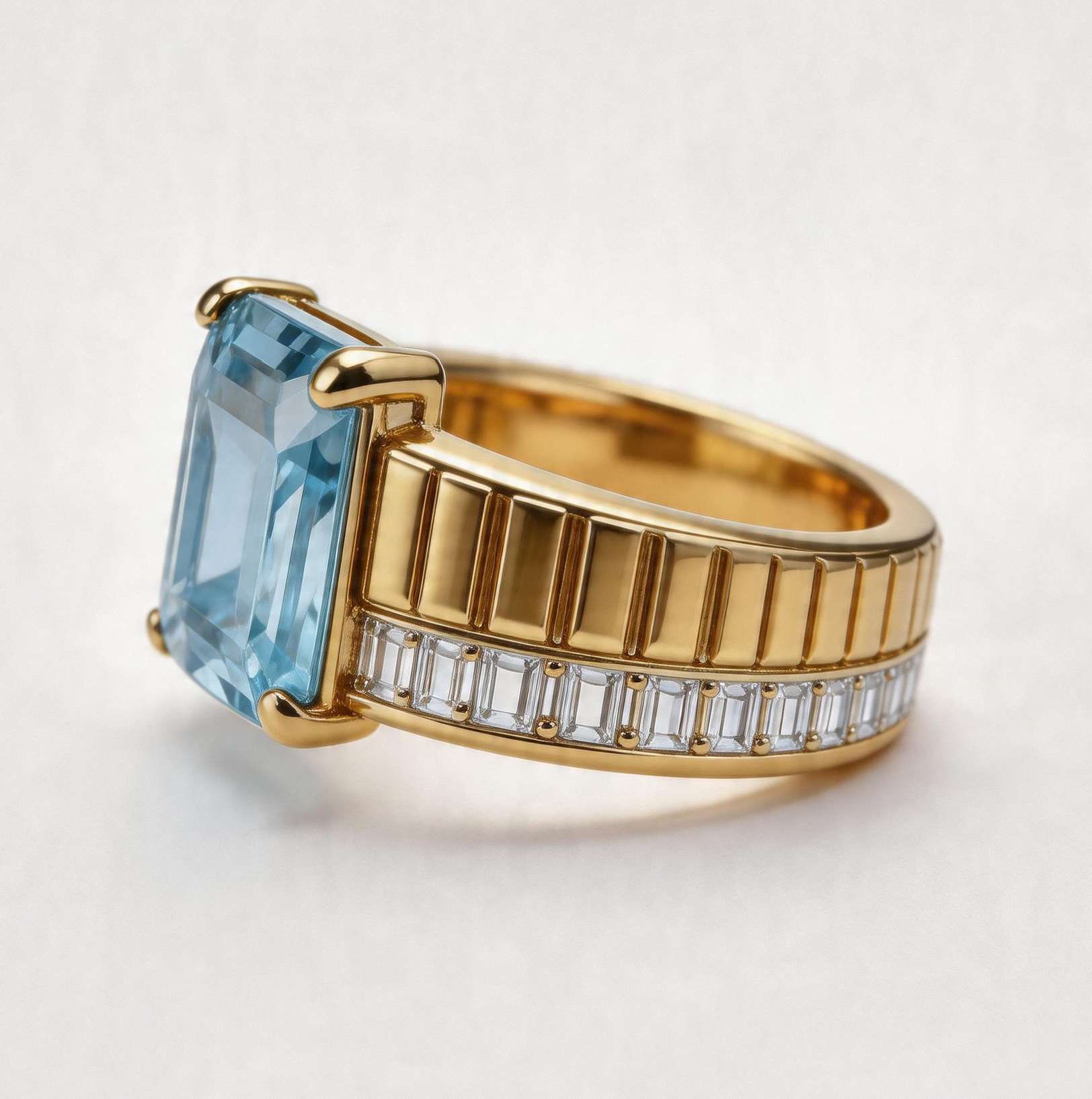 Original Design - 3ct Emerald Cut Emerald and Aquamarine Sapphire Engagement Ring