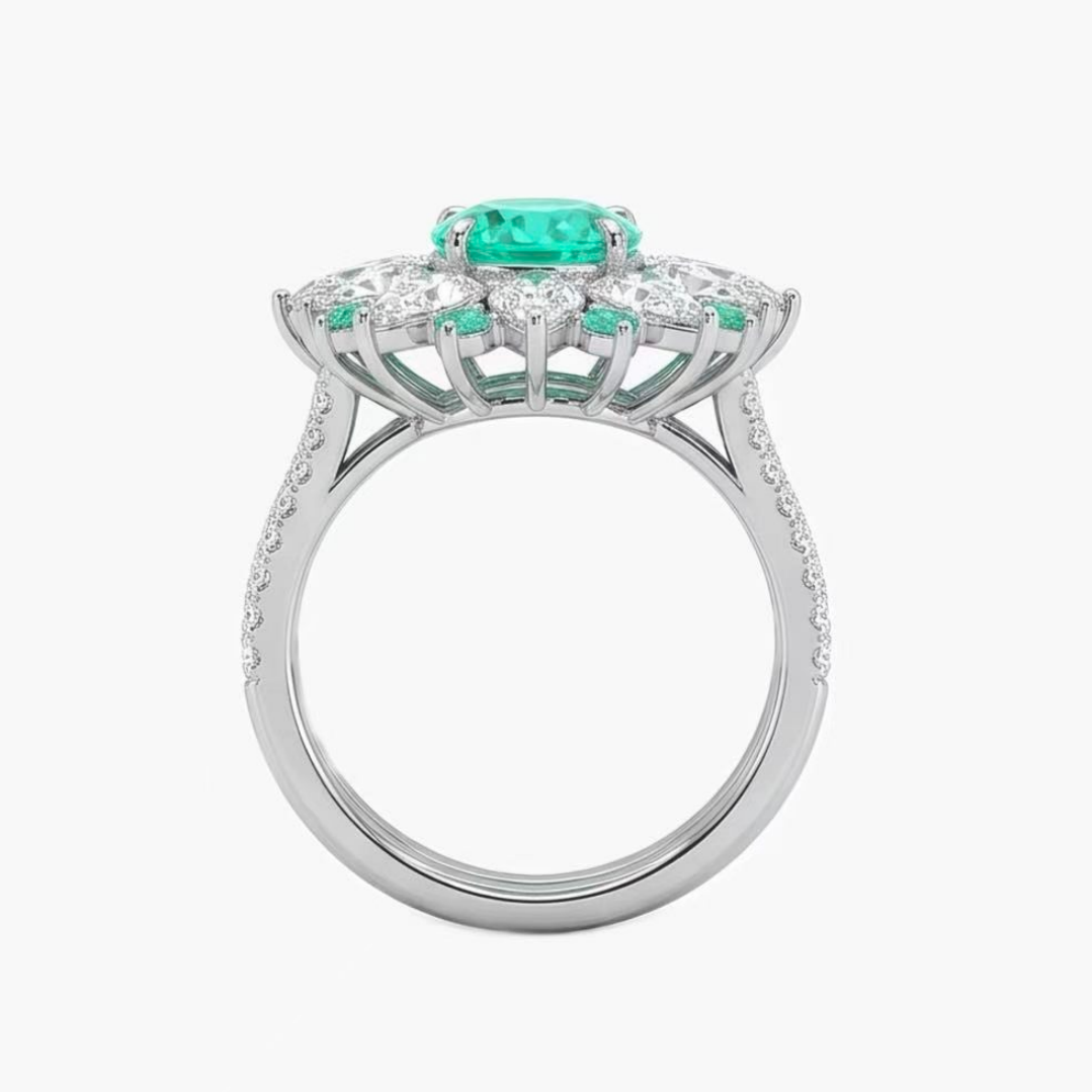 Original Design - 3ct Oval Cut Paraiba Sapphire & White Moissanite Engagement Ring
