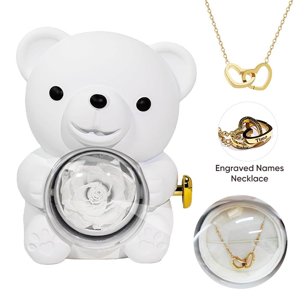White Hug Bear Preserved Flower Jewelry Box