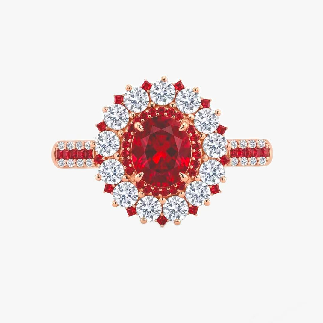 Original Design - 3ct Oval Cut Ruby Sapphire & White Moissanite Engagement Ring