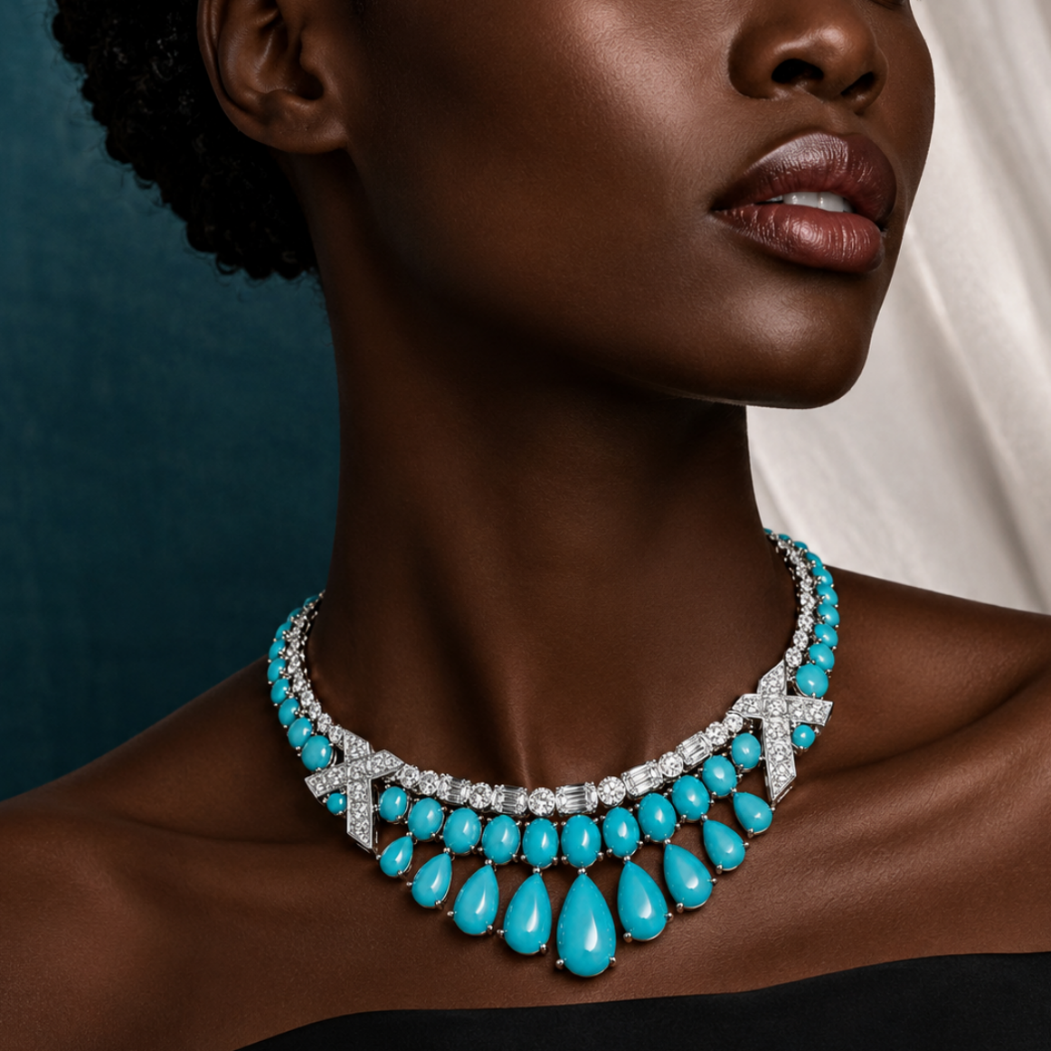 Original Design - Fashion Turquoise & White Moissanite Necklace
