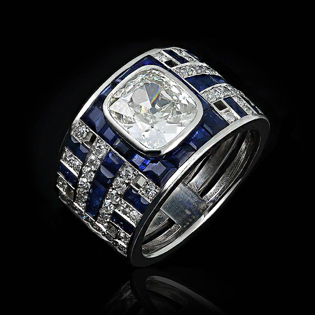 6ct Cushion Cut White Sapphire Men's Engagement Ring