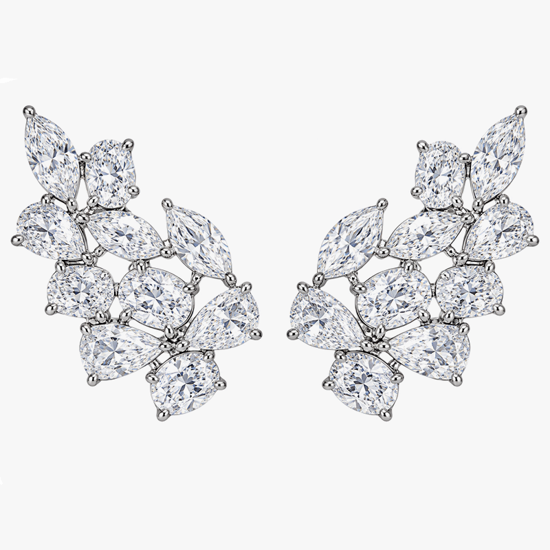 Fashion Multi Cut White Sapphire Cluster Ear Climber Stud Earrings