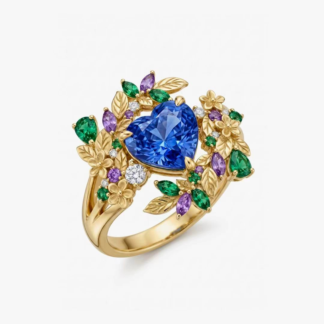 Original Design - 2ct Heart Cut Blue Sapphire Engagement Ring