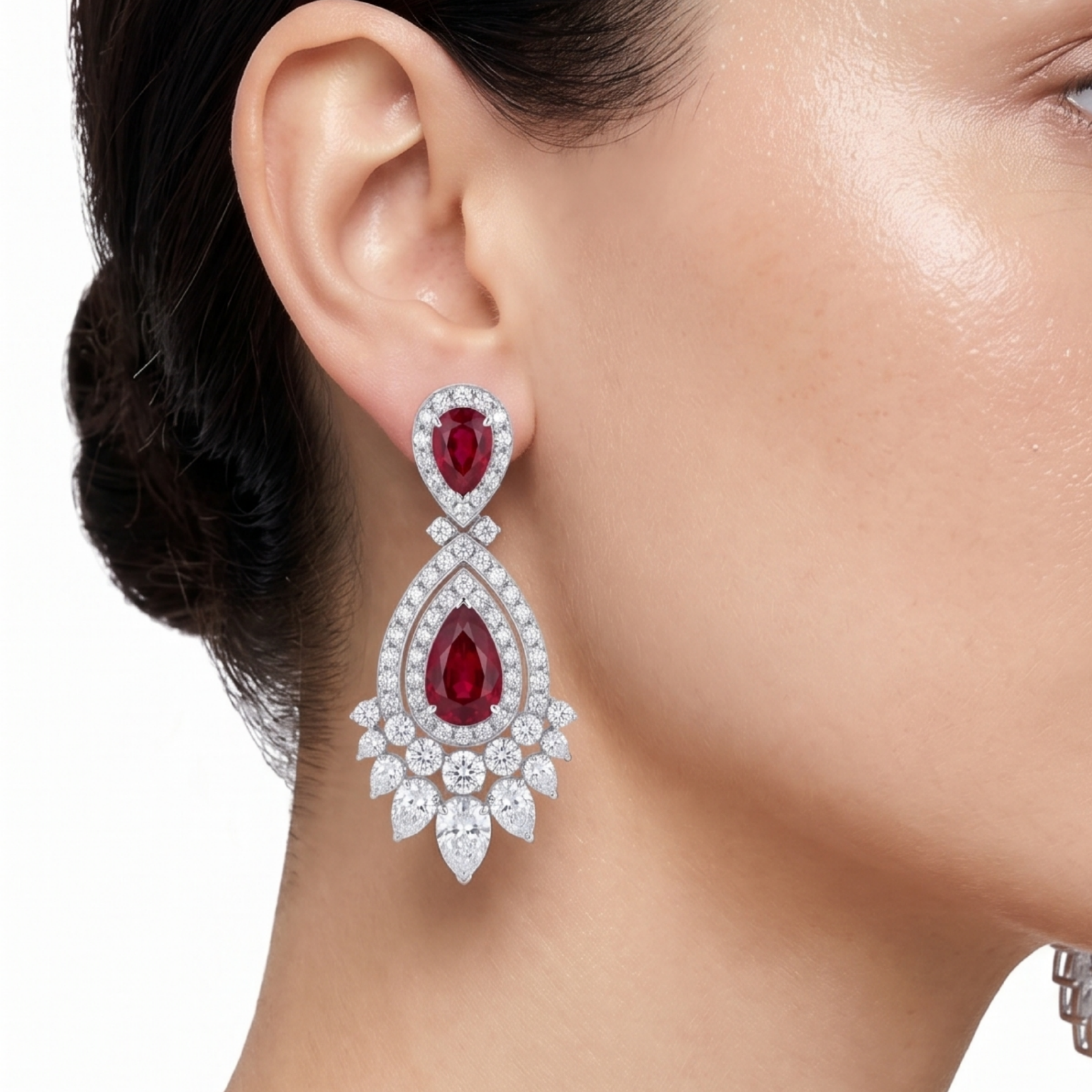 Original Design - Ruby & White Sapphire Dangle Earrings