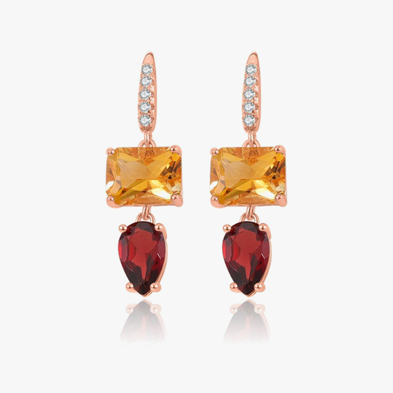 Multi-Cut Yellow Sapphire / Moss Agate Pendant Dangle Earring(Two Styles Available)