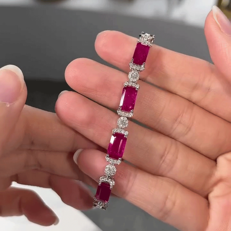 Emerald Cut Rose & Round Cut White Sapphire Bracelet