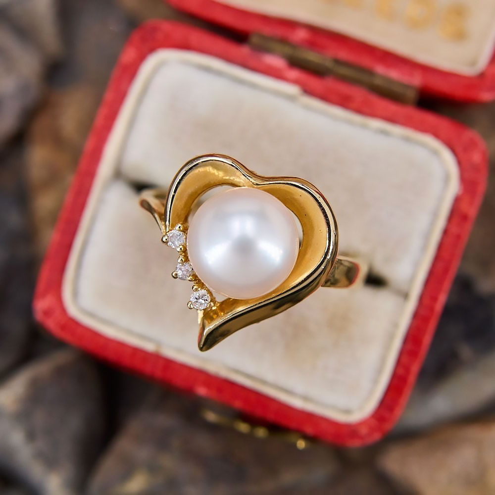 8mm Heart Motif Pearl&Diamond Ring