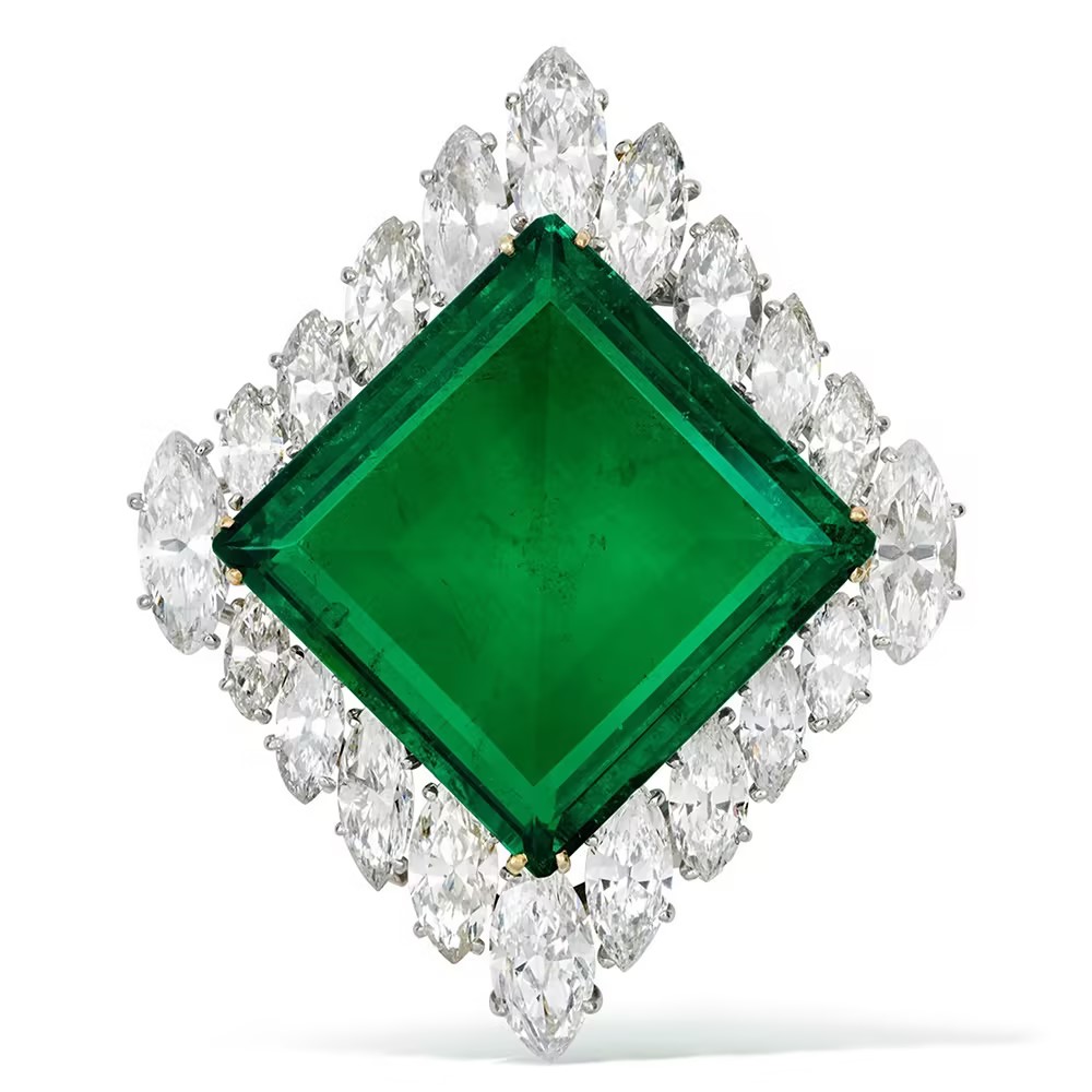 Princess&Marquise Cut Halo Emerald Sapphire&Diamond Brooch